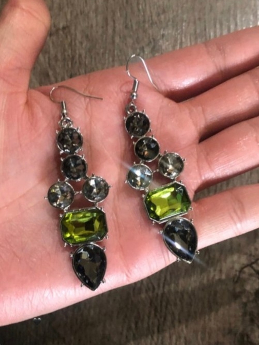 Green and Smoky Crystal Drop Earrings - Women Jewelry